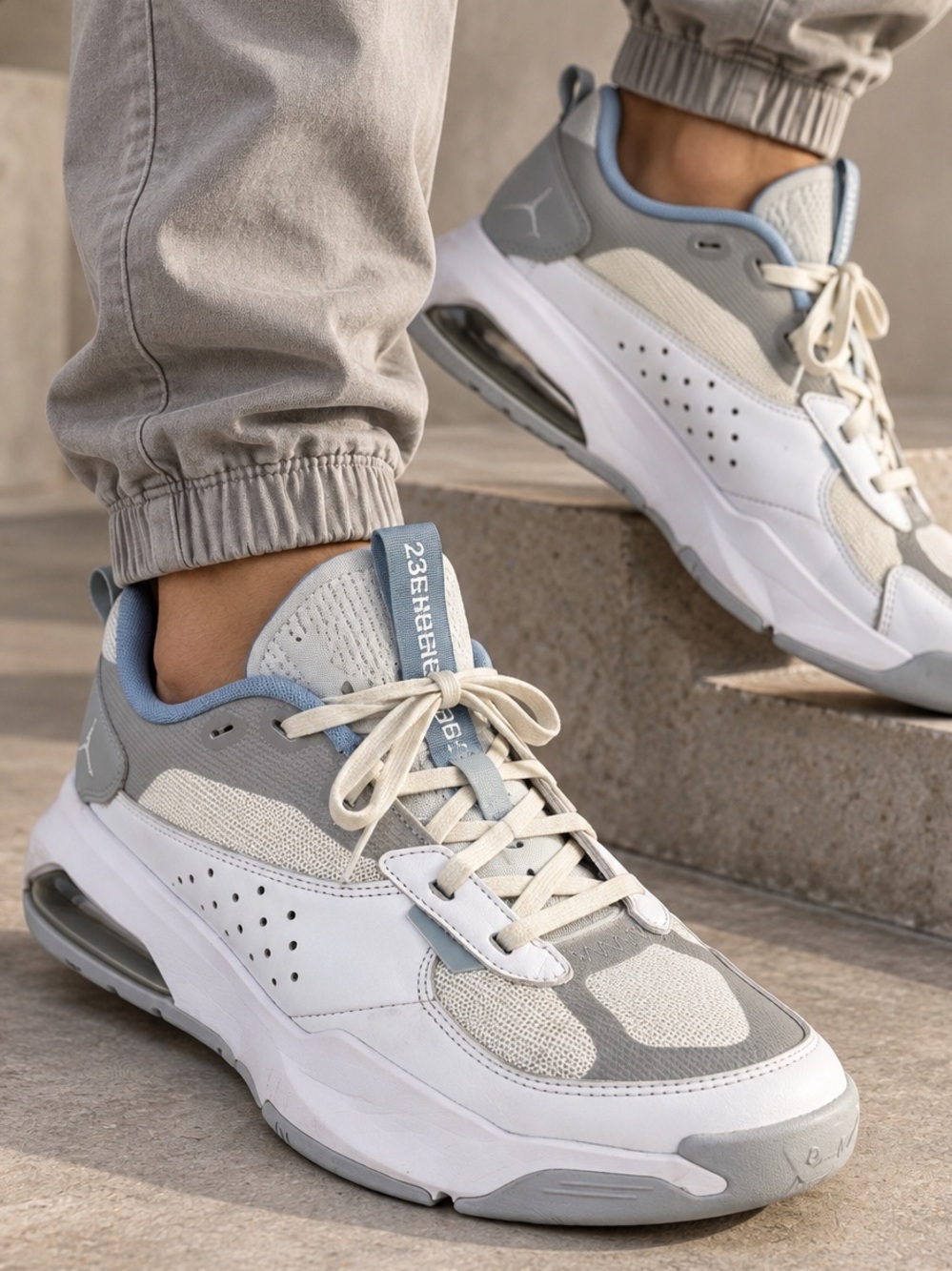 Jordan Men's Sneakers in White, Light Gray & Blue Accent